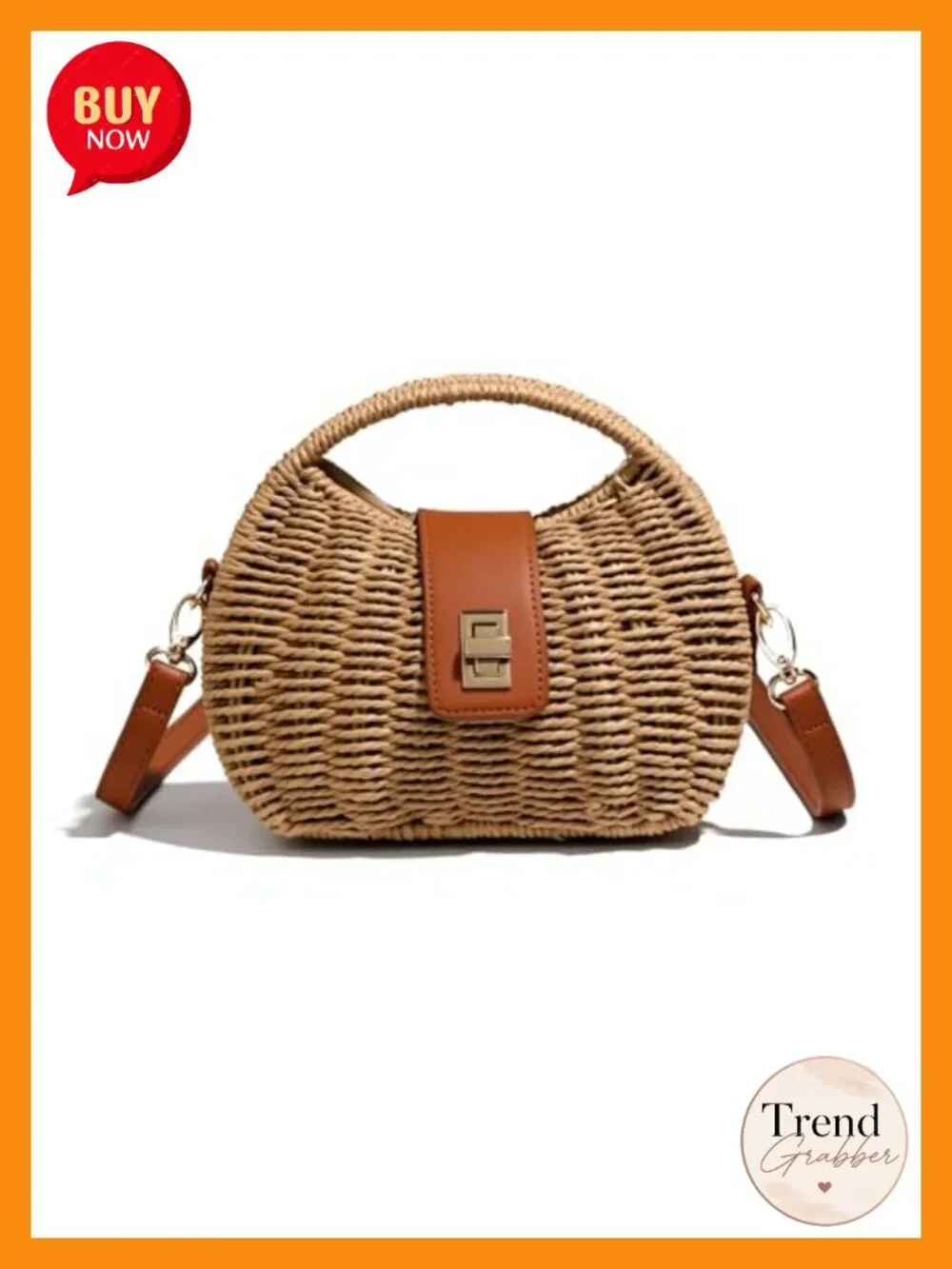 Woven Straw Crossbody Bag with PU Flap | Top Handle Rattan Handbag for Beach